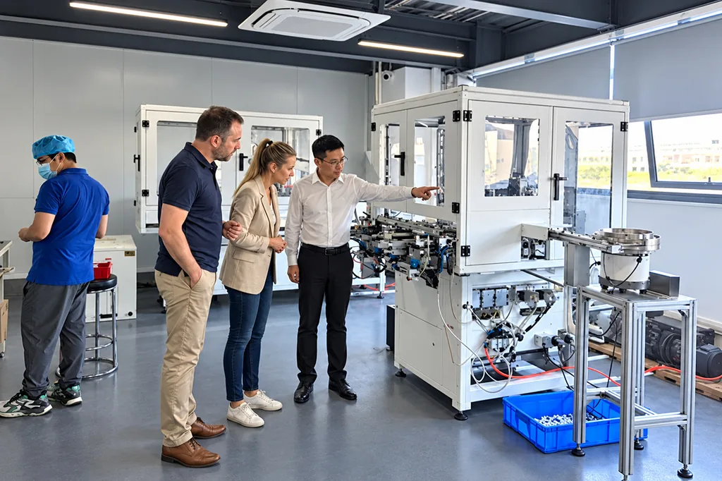 Customers viewing BESTCLEAN automated brush-head production equipment